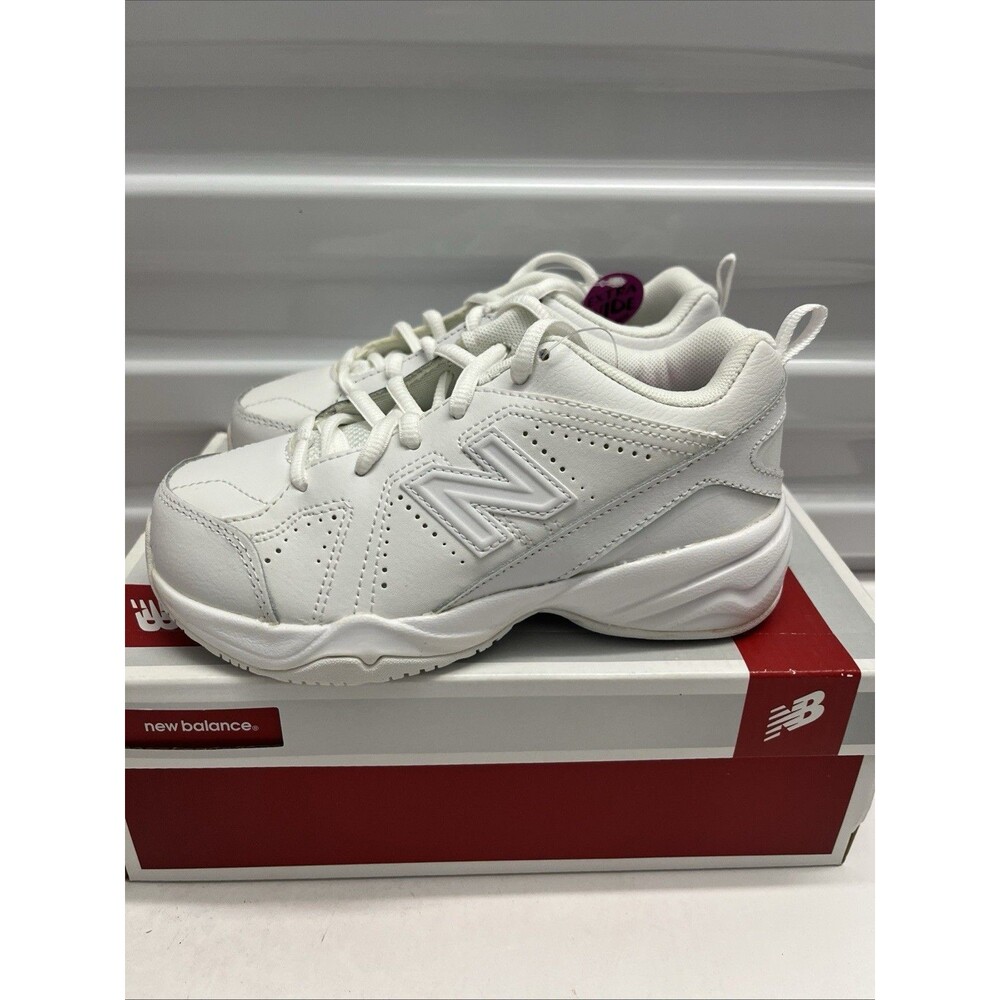 New Balance All White 624 Little Kid Lace Up Uniform Leather Shoes SZ 11 M